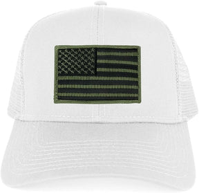 Armycrew USA American Flag Embroidered Patch Snapback Mesh Trucker Cap - White