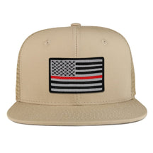 Thin Red 2 American Flag Iron on Patch Flat Bill Ripstop Trucker Mesh Cap