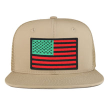Red Green Black American Flag Iron on Patch Flat Bill Ripstop Trucker Mesh Cap