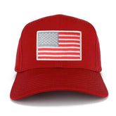 USA American Flag Logo Embroidered Iron On Patch Snap Back Cap - RED