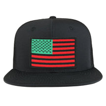 Red Green Black American Flag Iron on Patch Flat Bill Ripstop Trucker Mesh Cap