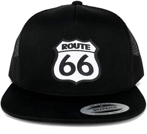 Armycrew Flexfit Route 66 White Black Patch 5 Panel Flatbill Mesh Snapback Cap