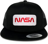 Armycrew Flexfit 5 Panel NASA Worm Red Text Embroidered Patch Snapback Mesh Trucker Cap