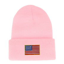 Made in USA - Newborn Infant Small American Flag Embroidered Patch Cuff Beanie