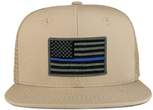 Thin Blue American Flag Iron on Patch Flat Bill Ripstop Trucker Mesh Cap