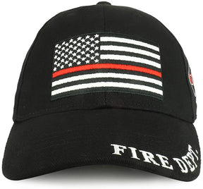 Armycrew Fire FD USA Flag Thin Red Embroidered Structured Cotton Twill Baseball Cap