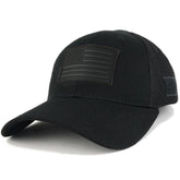 Armycrew US American Flag Black 3-D Rubber Tactical Patch Low Crown Adjustable Mesh Cap