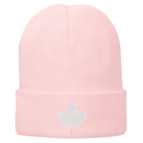 Canada Maple Leaf Embroidered Winter Cuff Long Beanie - White Flag
