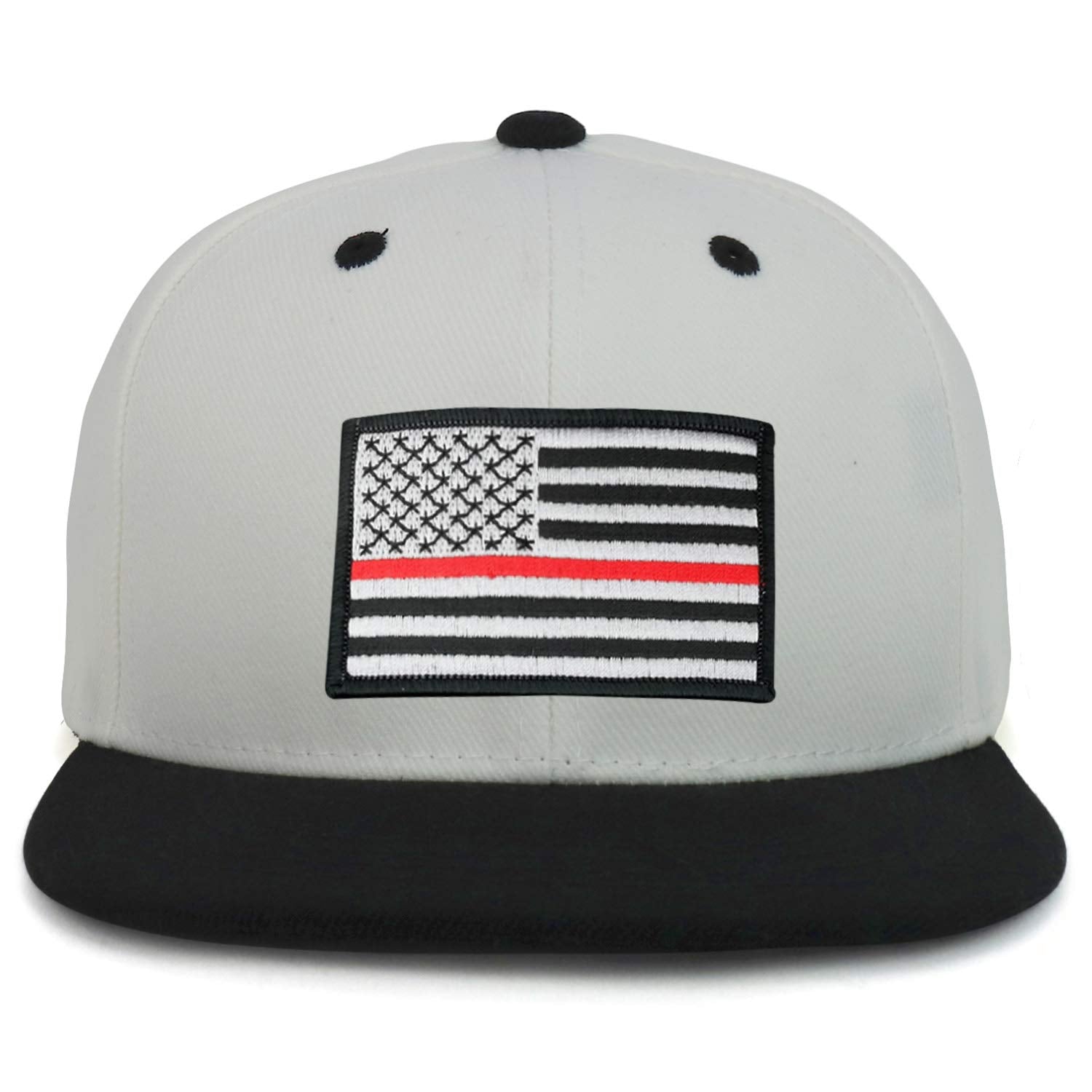Armycrew Youth Kid's Thin Red Line 2 American Flag Patch Flat Bill Snapback 2-Tone Baseball Cap