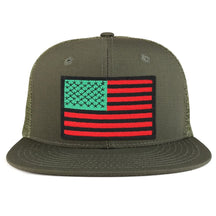 Red Green Black American Flag Iron on Patch Flat Bill Ripstop Trucker Mesh Cap