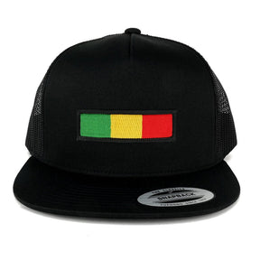 5 Panel Rasta Green Yellow Red Embroidered Iron on Patch Flat Bill Mesh Snapback