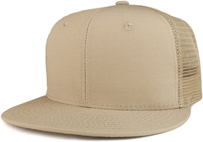 Cotton Ripstop Flat Bill Trucker Mesh Back Baseball Cap