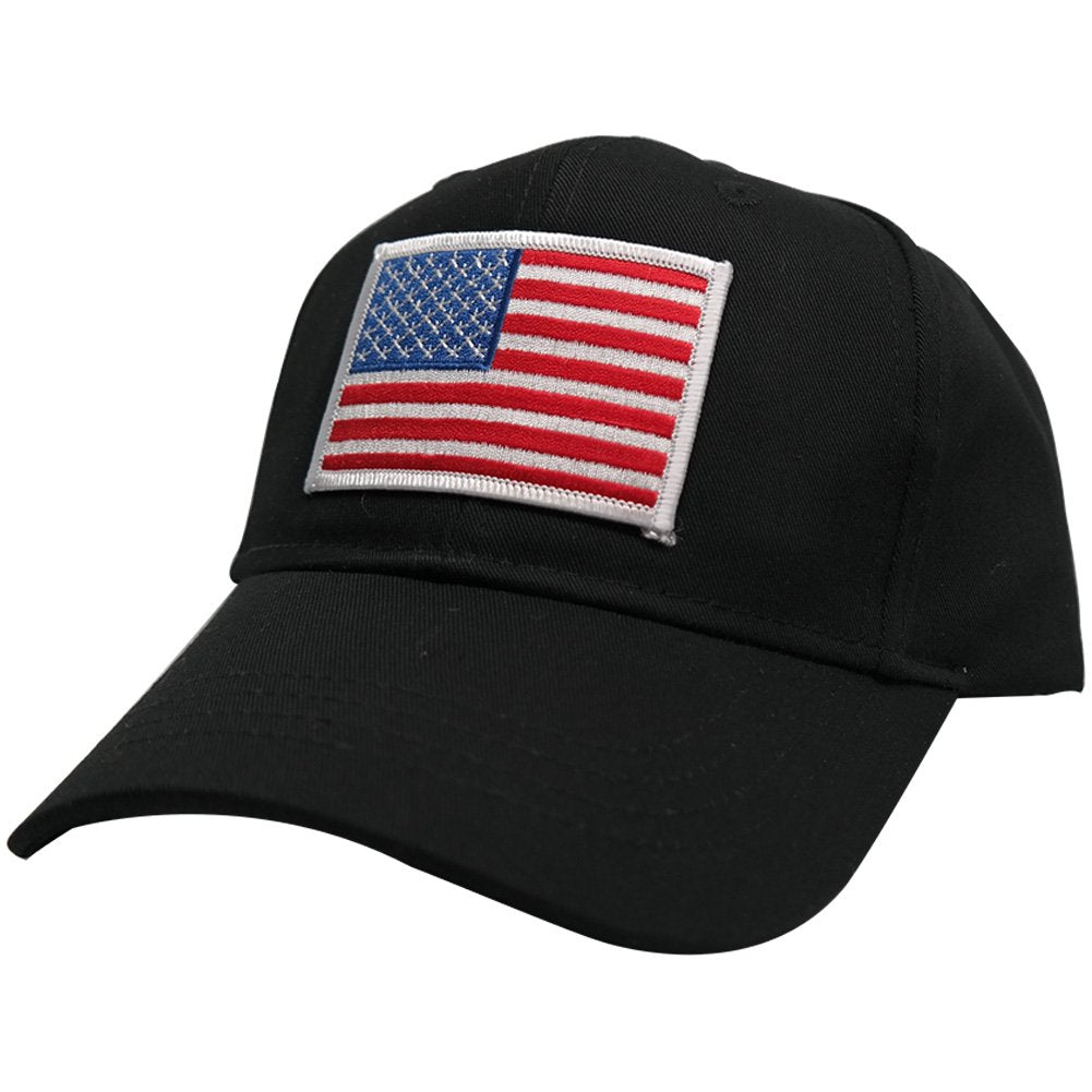 Armycrew Youth American Flag Embroidered White Patch Cotton Twill Cap (Youth Size, Black)