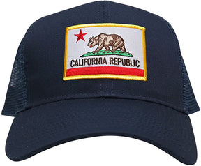 California Republic Embroidered Gold Border Iron On Patch Adjustable Mesh Trucker Cap