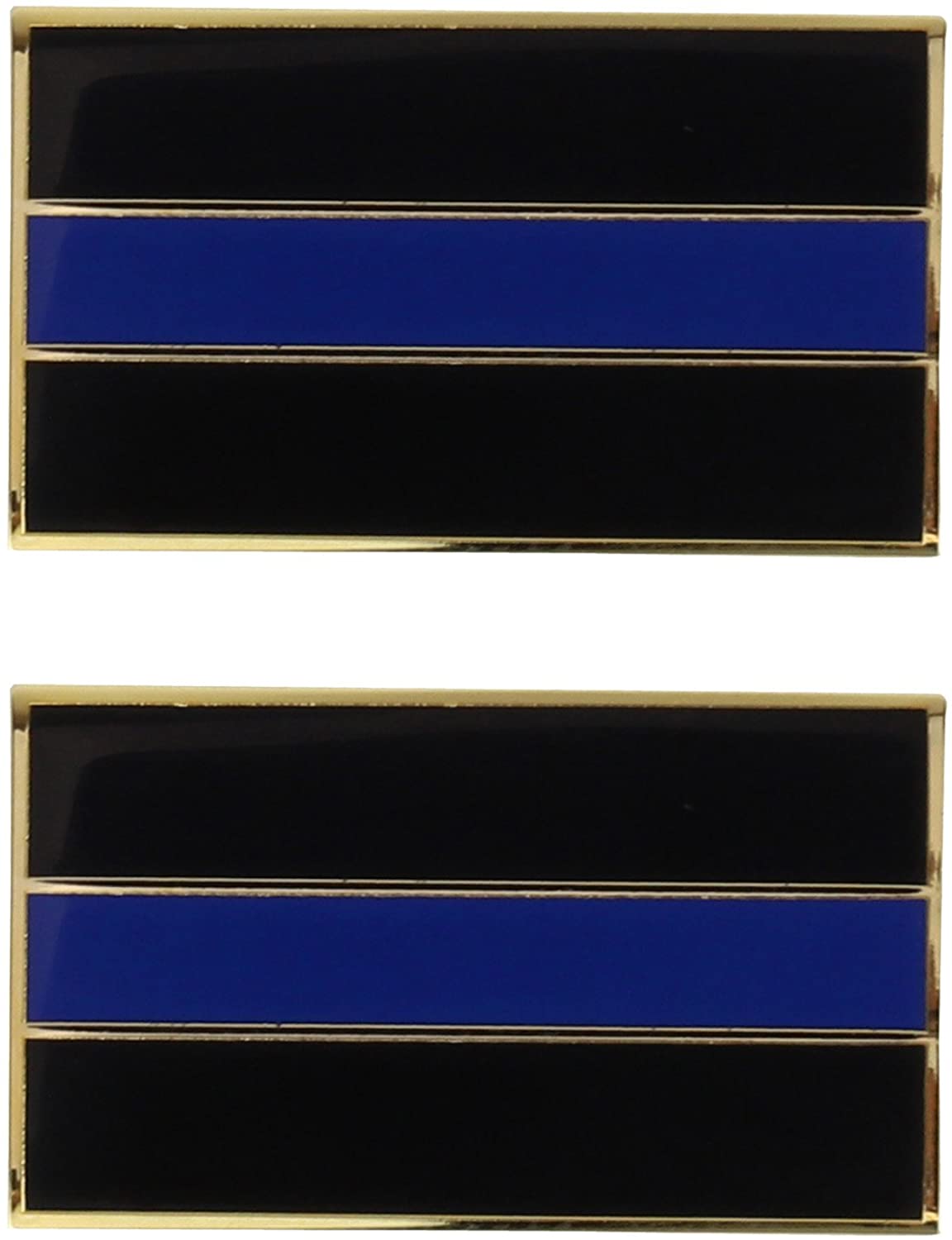 Armycrew Metallic Thin Blue Line Law Enforcement Support Badge Lapel Pins 2 Pack Set
