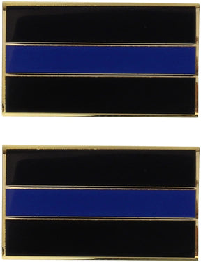 Armycrew Metallic Thin Blue Line Law Enforcement Support Badge Lapel Pins 2 Pack Set