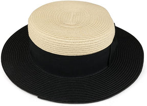 Armycrew Women's Two Tone Boater Straw Hat