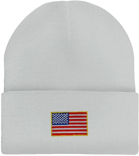 Armycrew Made in USA - Small American Flag Embroidered Patch Long Cuff Beanie