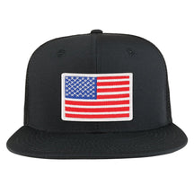 White American Flag Iron on Patch Flat Bill Ripstop Trucker Mesh Cap