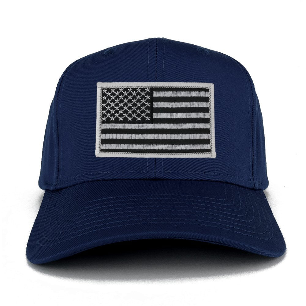USA American Flag Logo Embroidered Iron On Patch Snap Back Cap - Navy