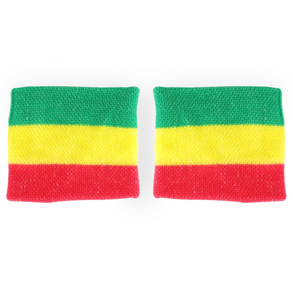 Rasta Green, Yellow and Red Colored 2 Piece Wristband Pair