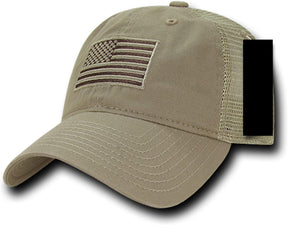 Soft Fit American Flag Embroidered Cotton Trucker Mesh Back Cap - Dark Grey