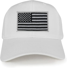 USA American Flag Logo Embroidered Iron On Patch Snap Back Cap - White