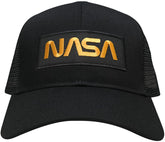 NASA Worm Gold Text Embroidered Iron On Patch Snapback Trucker Mesh Cap