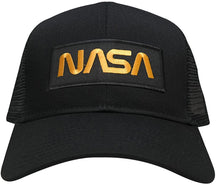 NASA Worm Gold Text Embroidered Iron On Patch Snapback Trucker Mesh Cap