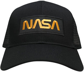 NASA Worm Gold Text Embroidered Iron On Patch Snapback Trucker Mesh Cap