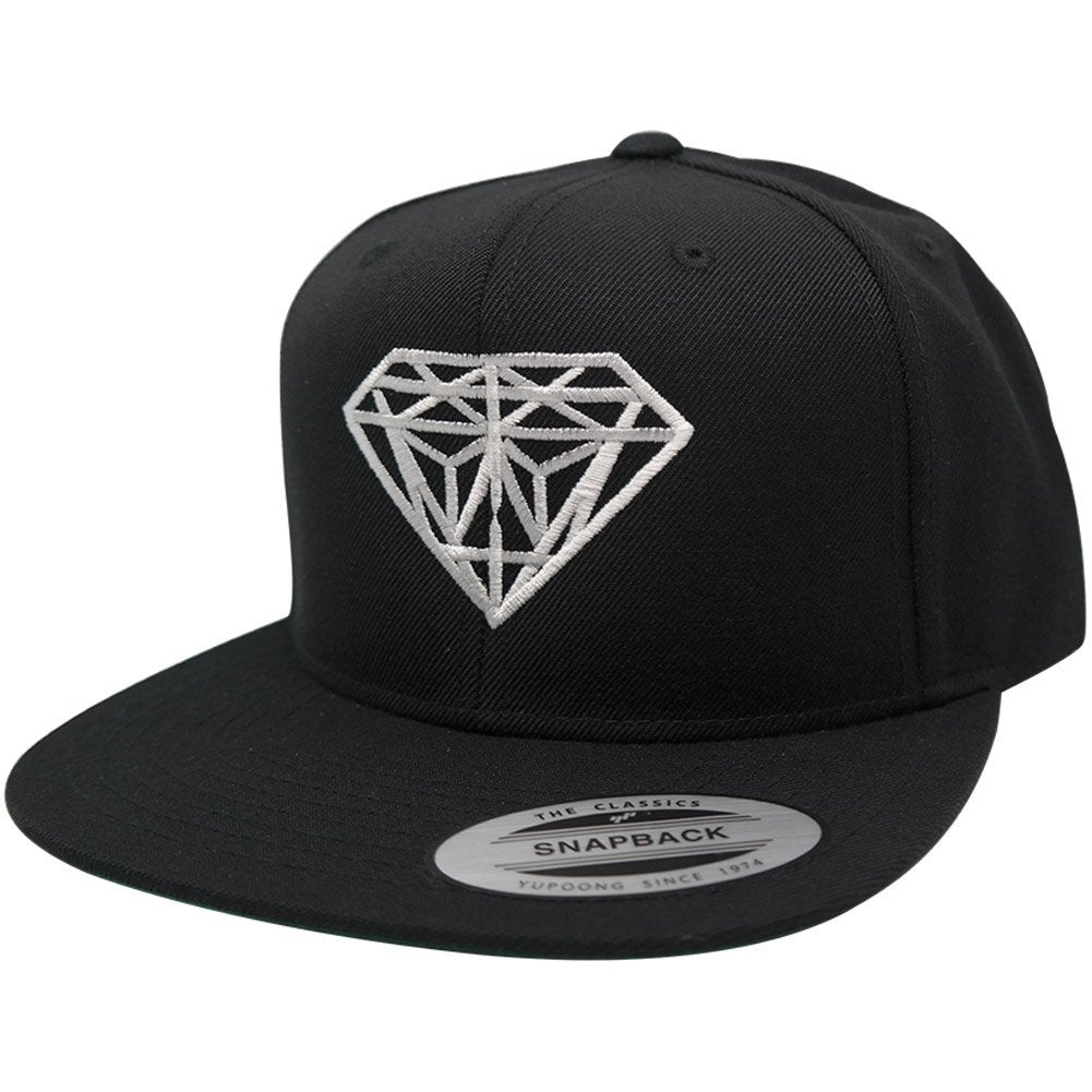 Flexfit Diamond Embroidered Flat Bill Snapback Cap - Black with Metall