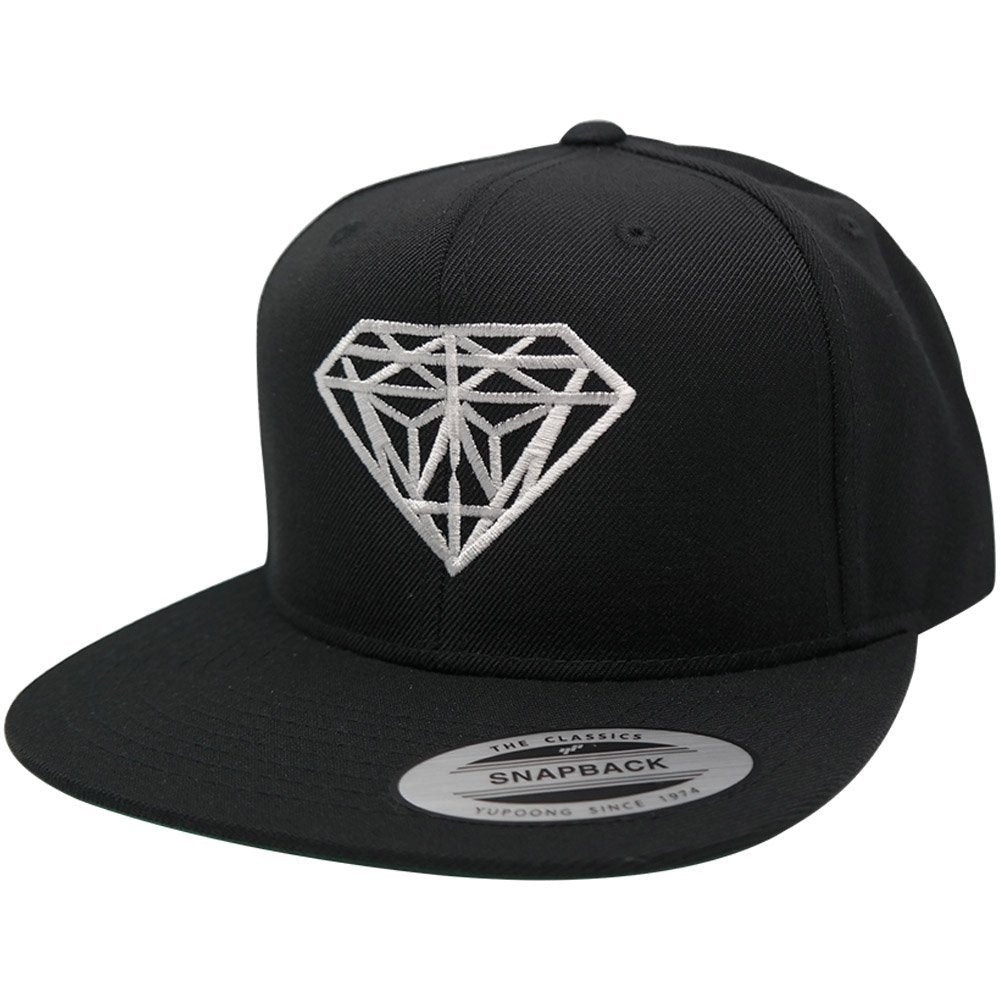 Flexfit Diamond Embroidered Flat Bill Snapback Cap - Black with Metallic Gold Thread