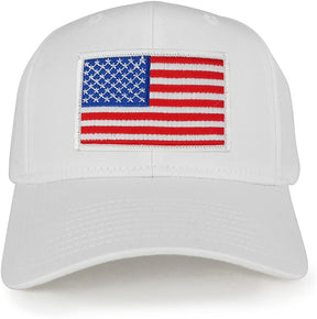 USA American Flag Logo Embroidered Iron On Patch Snap Back Cap - White
