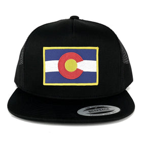 Flexfit 5 Panel Colorado Western State Flag Embroidered Patch Snapback Mesh Back Cap