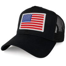 Armycrew XXL Oversize White USA Flag Patch Mesh Back Trucker Baseball Cap - Black