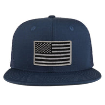 Black Grey American Flag Iron on Patch Flat Bill Ripstop Trucker Mesh Cap