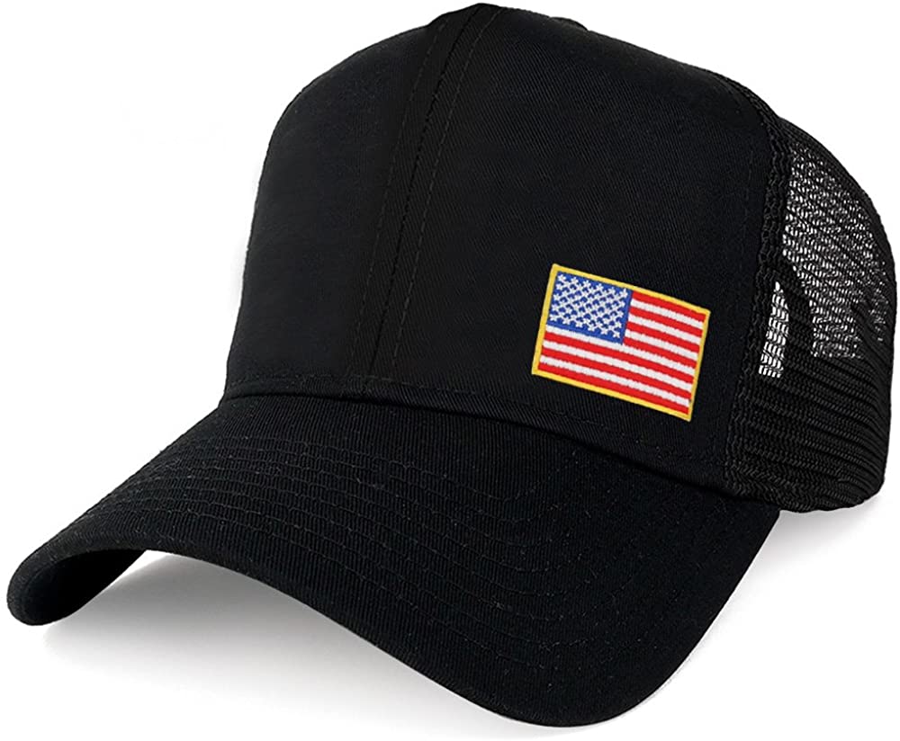 Armycrew XXL Oversize USA Small Side Flag Patch Mesh Back Trucker Baseball Cap - Black