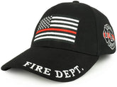 Armycrew Fire FD USA Flag Thin Red Embroidered Structured Cotton Twill Baseball Cap