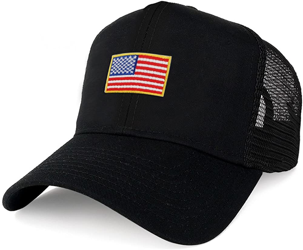 Armycrew XXL Oversize USA Small Flag Patch Mesh Back Trucker Baseball Cap - Black