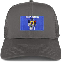 Armycrew XXL Oversize New Wisconsin State Flag Patch Mesh Back Trucker Cap - Charcoal