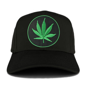 Marijuana Leaf Circle Iron on Patch with Green Border Adjustable Baseball Cap
