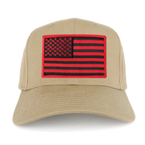 USA American Flag Logo Embroidered Iron On Patch Snap Back Cap - Khaki