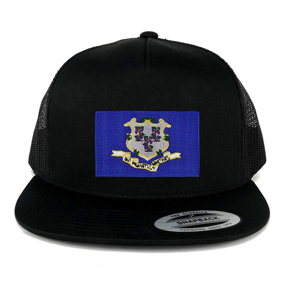 Armycrew New Connecticut State Flag Patch 5 Panel Flatbill Snapback Mesh Cap - Black