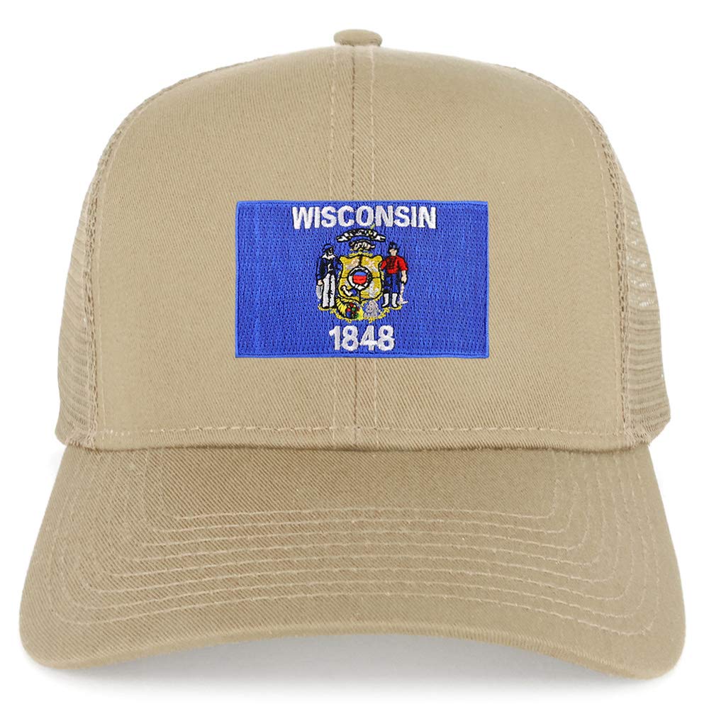 Armycrew New Wisconsin Home State Flag Embroidered Patch Mesh Trucker Cap