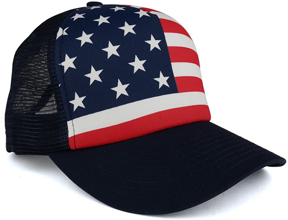Armycrew USA Flag Stars and Stripes Printed Foam Mesh Back Adjustable Trucker Cap