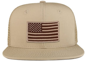 Desert American Flag Iron on Patch Flat Bill Ripstop Trucker Mesh Cap