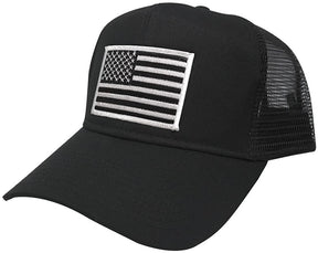 AC Racing USA American Flag Patch Snapback Trucker Mesh Cap - Black