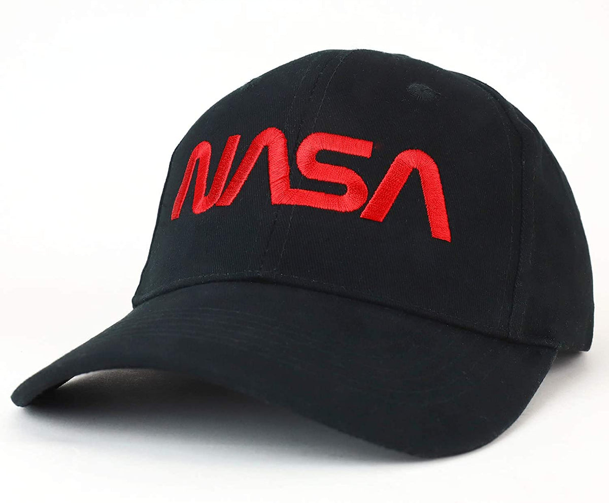 Armycrew NASA Worm Red Text Embroidered Deluxe Brushed Cotton Baseball Cap