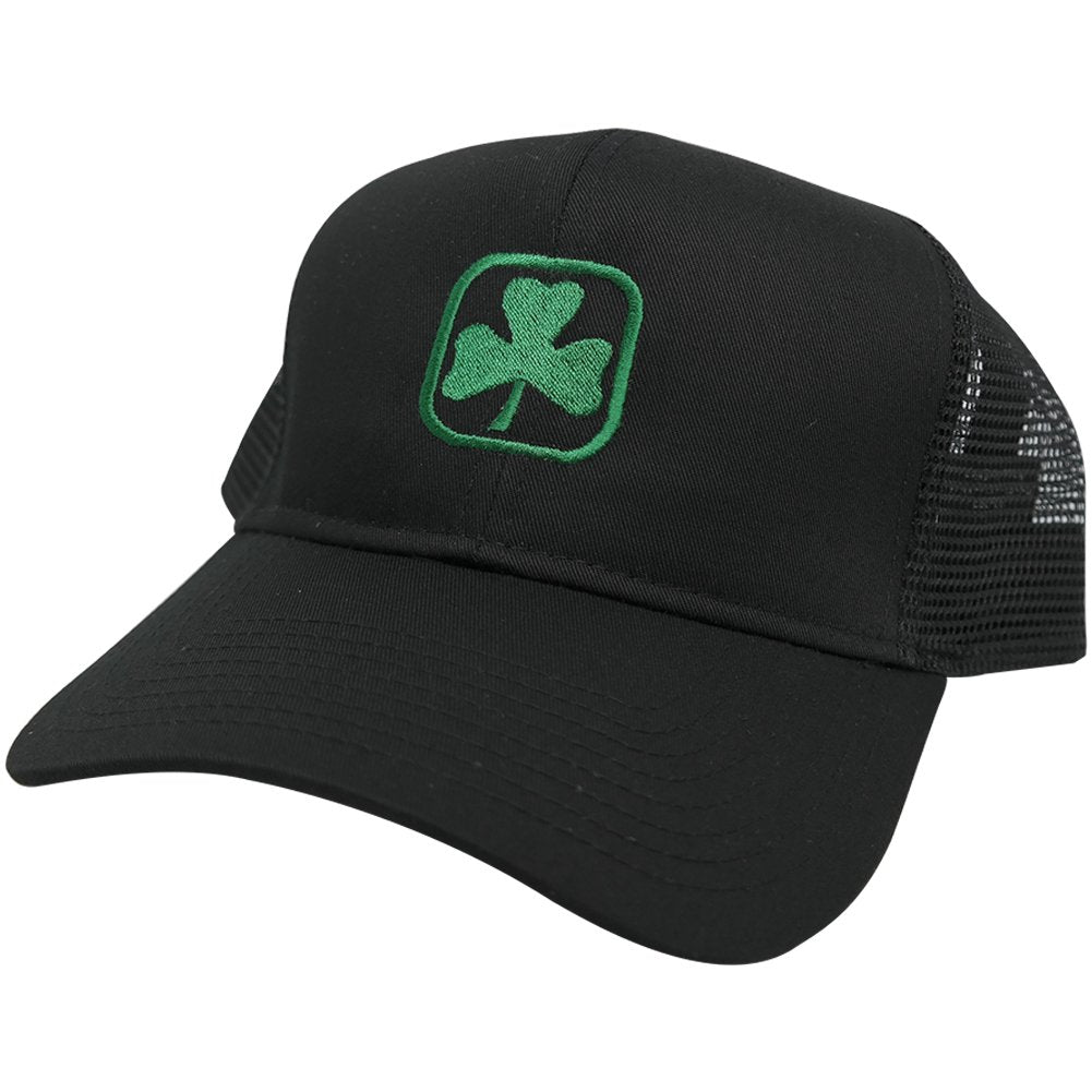 St. Patrick's Clover Leaf Irish Shamrock Embroidered Mesh Cap - Black