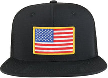 Yellow American Flag Iron on Patch Flat Bill Ripstop Trucker Mesh Cap